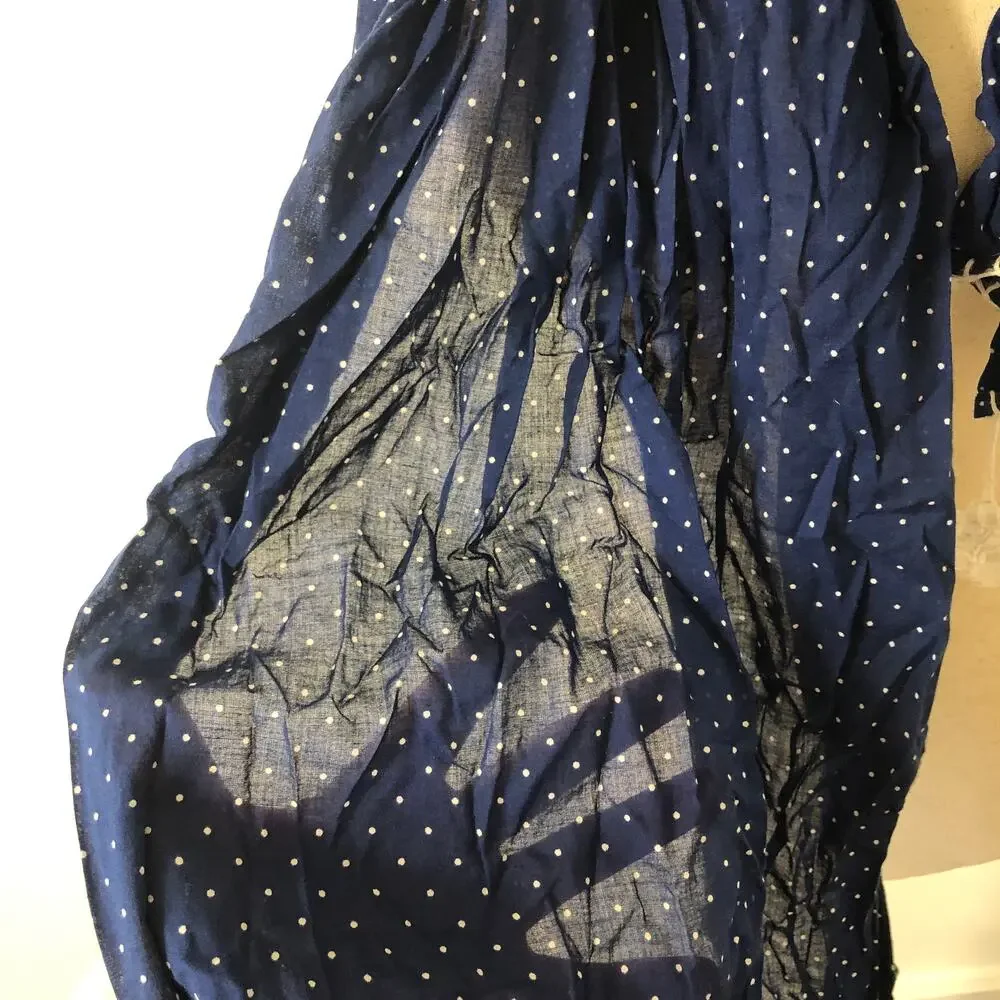 FEED Target Navy Blue Polka‎ Dot Tassel Scarf Lightweight Sheer Boho Coastal